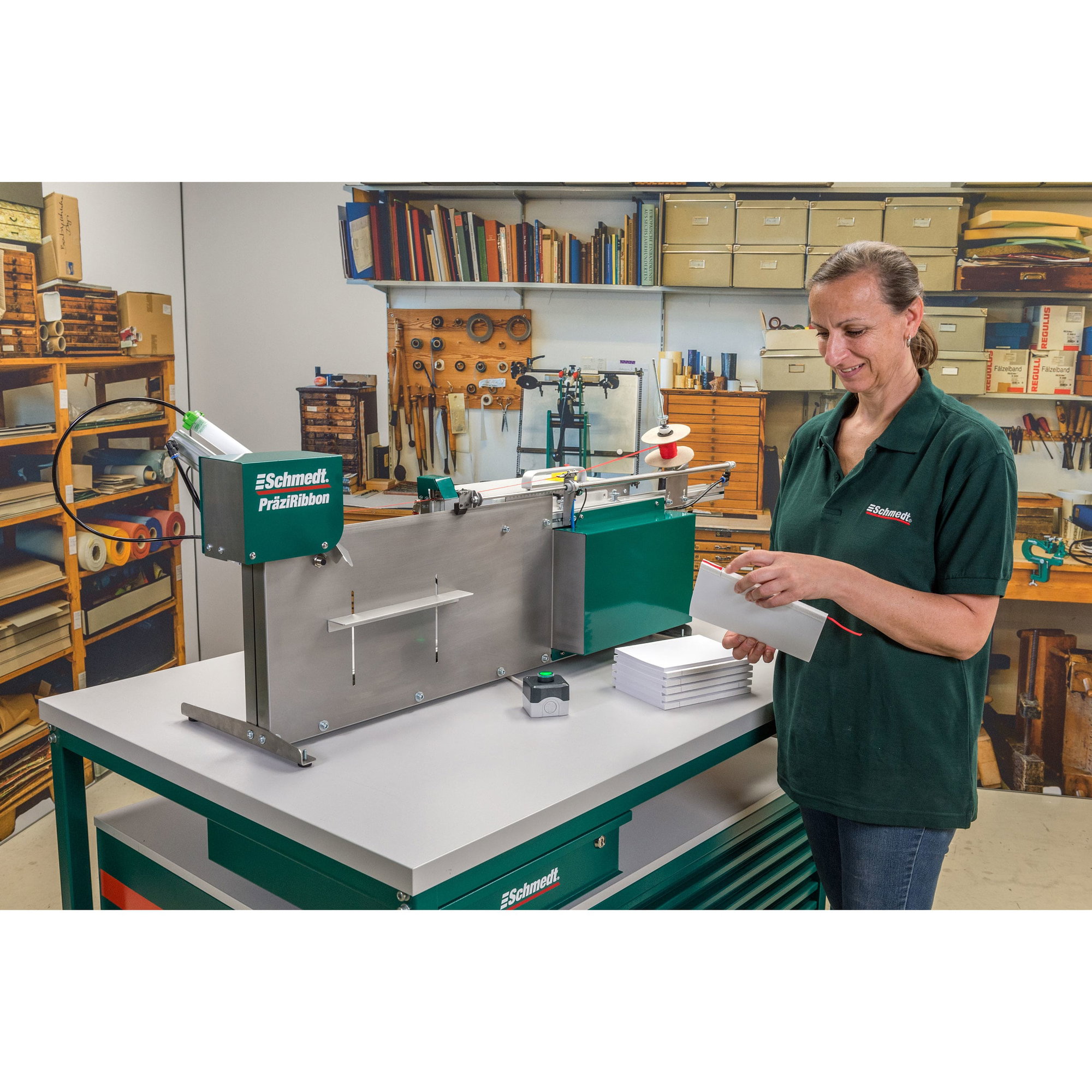 PräziRibbon | Bookmark attaching machine - to easily attach page-marking ribbon (book mark) - Applications: hardcover books, notebooks, diar... - image-3