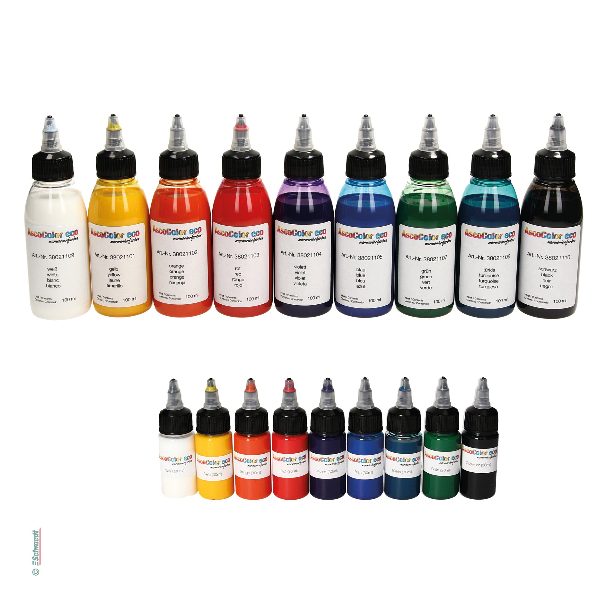 AscoColor eco - Marmorierfarbe - Acrylfarbe auf Wasserbasis mit organischen Pigmenten - zur Herstellung marmorierter Papiere.

Bitte die F... - Bild-1