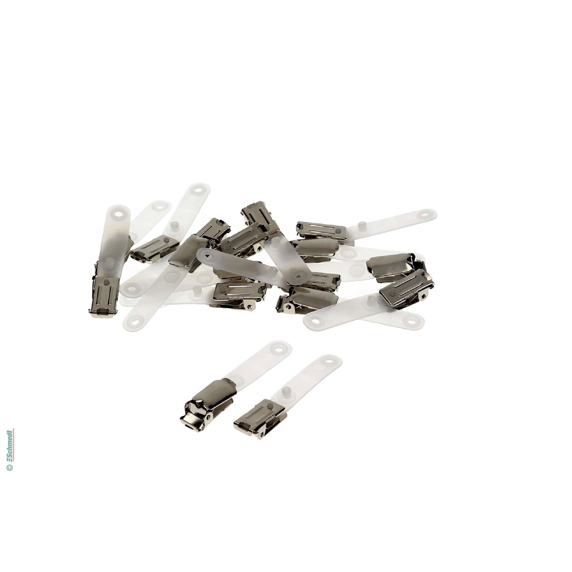 Clips for ID tags - Plastic strip with chrome-plated snap fastener...