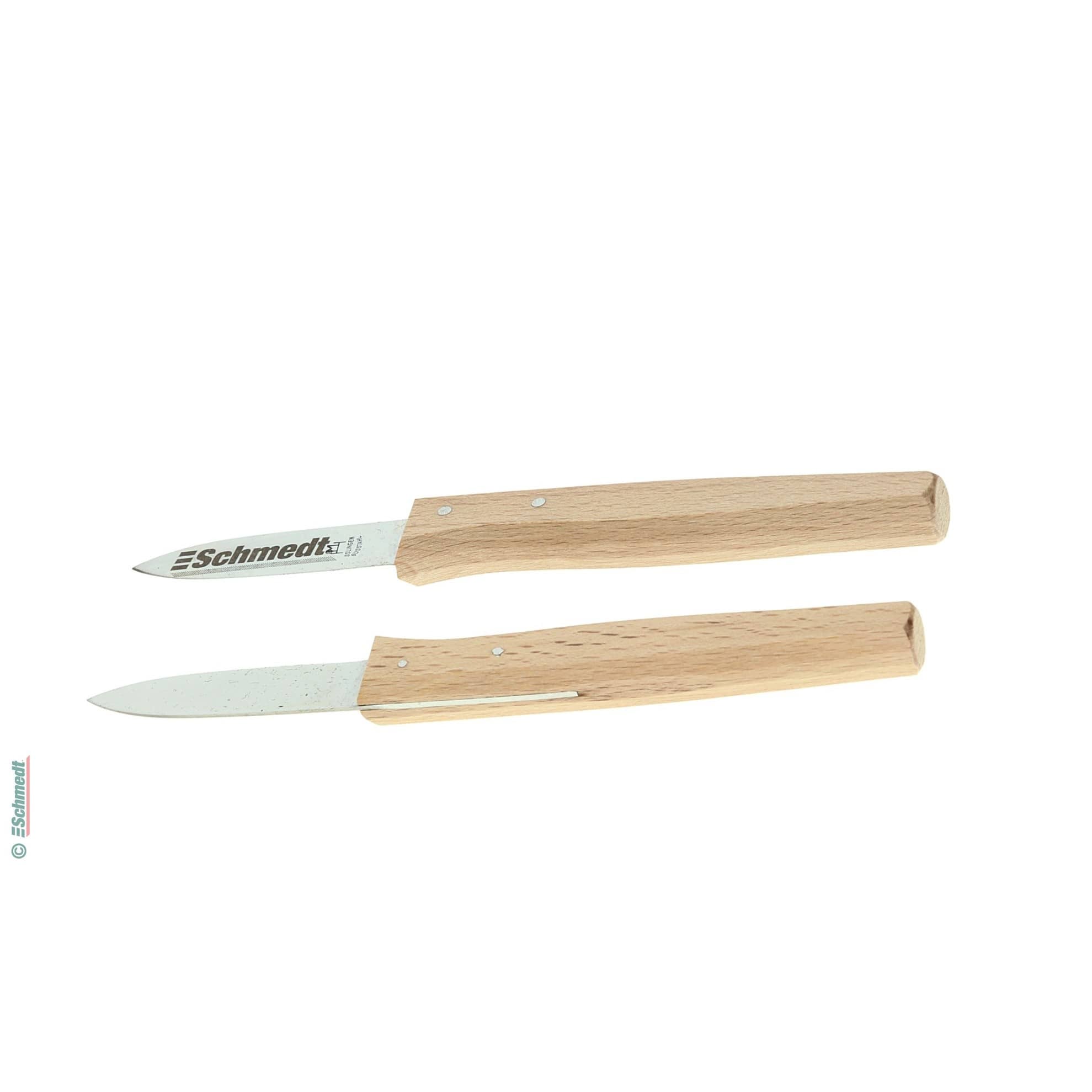 Buchbinder-/ Papiermesser mit hellem Holzgriff - Gesamtlänge (in mm) 180 - Klingenlänge (in mm) 65 - mit flexibler, einseitig geschliffener ...