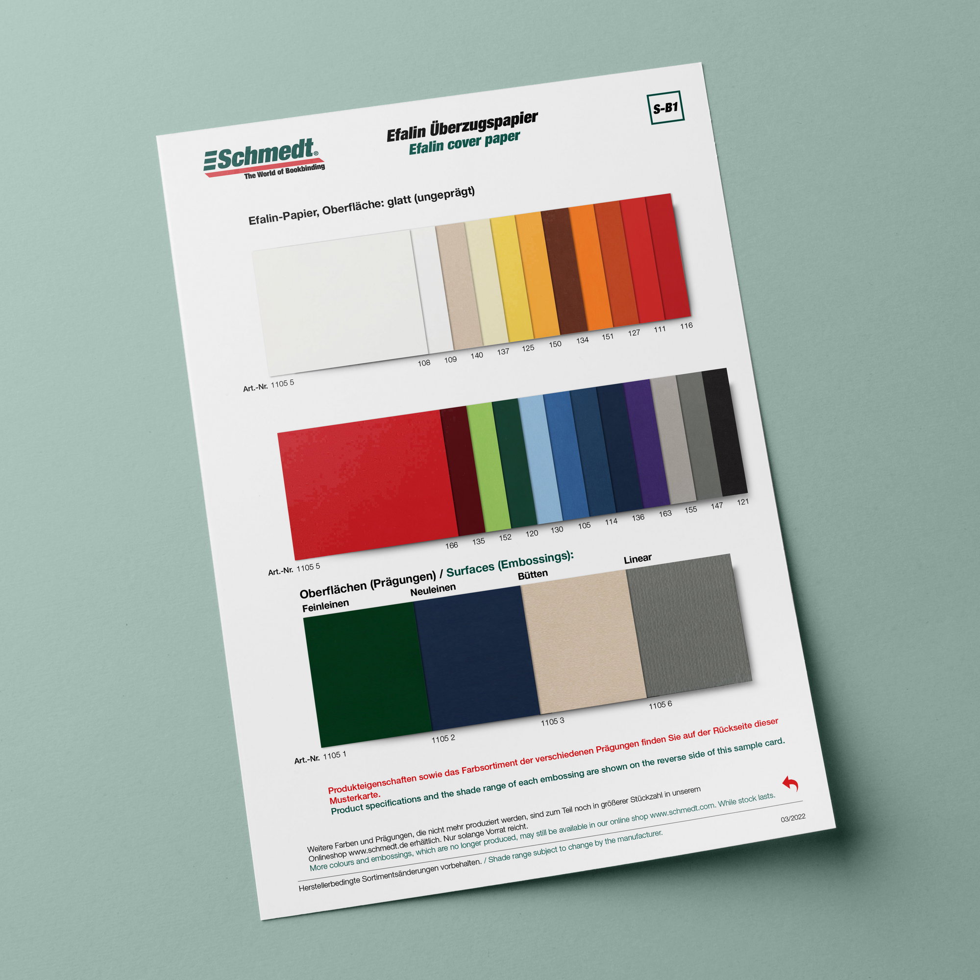 Musterkarte Efalin-Papier - Typ S-B1 Überzugspapiere 1/4 - ... - Bild-1