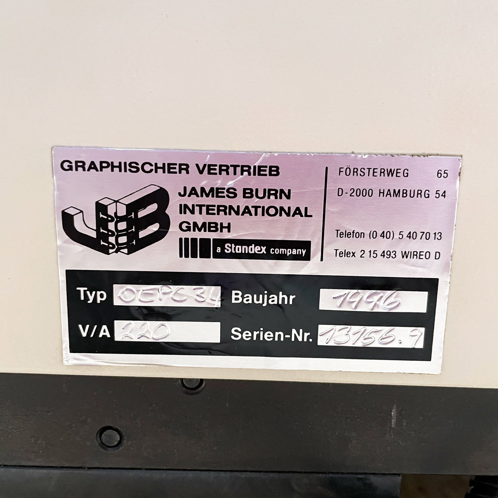 JBI Elektrische Stanzmaschine Wire-O - Gebrauchtmaschine - für 3:1" und 2:1"-Teilung

Typ: OEPC 34
Baujahr: 1996
S/N: 13156.9... - Bild-2